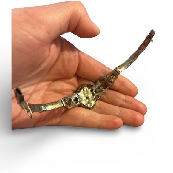 Artisan Sterling Silver Opal Hinge Bracelet - Picture 4 of 5